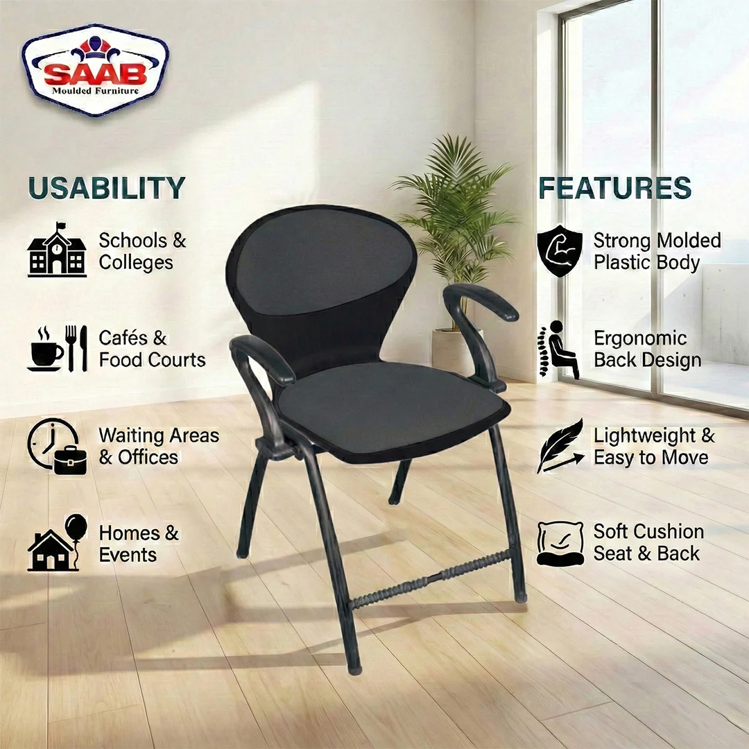 SAAB S-06-AC Steel Plastic Pecock Shell Chair with Arms & Cushion - Image 5