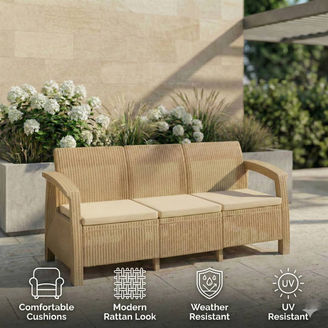 SAAB Newly Designed Rattan Allegra 3 Seater Sofa with Printed Cushions SAAB SP-375 - Image 5