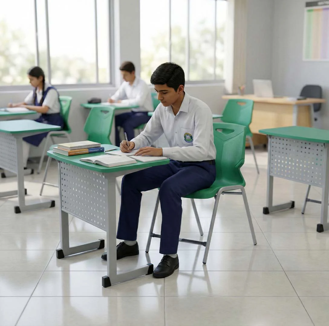 SAAB S-914 One Seater Desk Iron Frame Front Jali And Fiber Top Small - Image 2