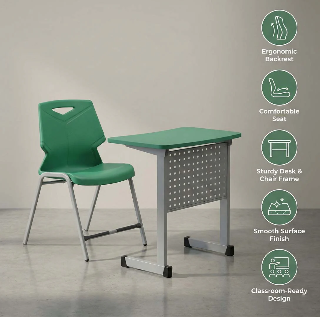 SAAB S-914 One Seater Desk Iron Frame Front Jali And Fiber Top Small - Image 3