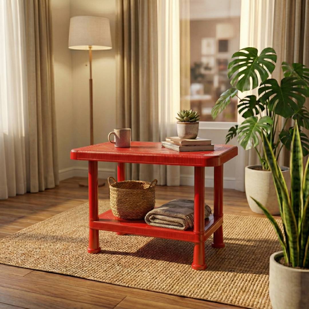 SAAB SP-328 Full Plastic Double Shelf Baby Rattan Table - Image 3