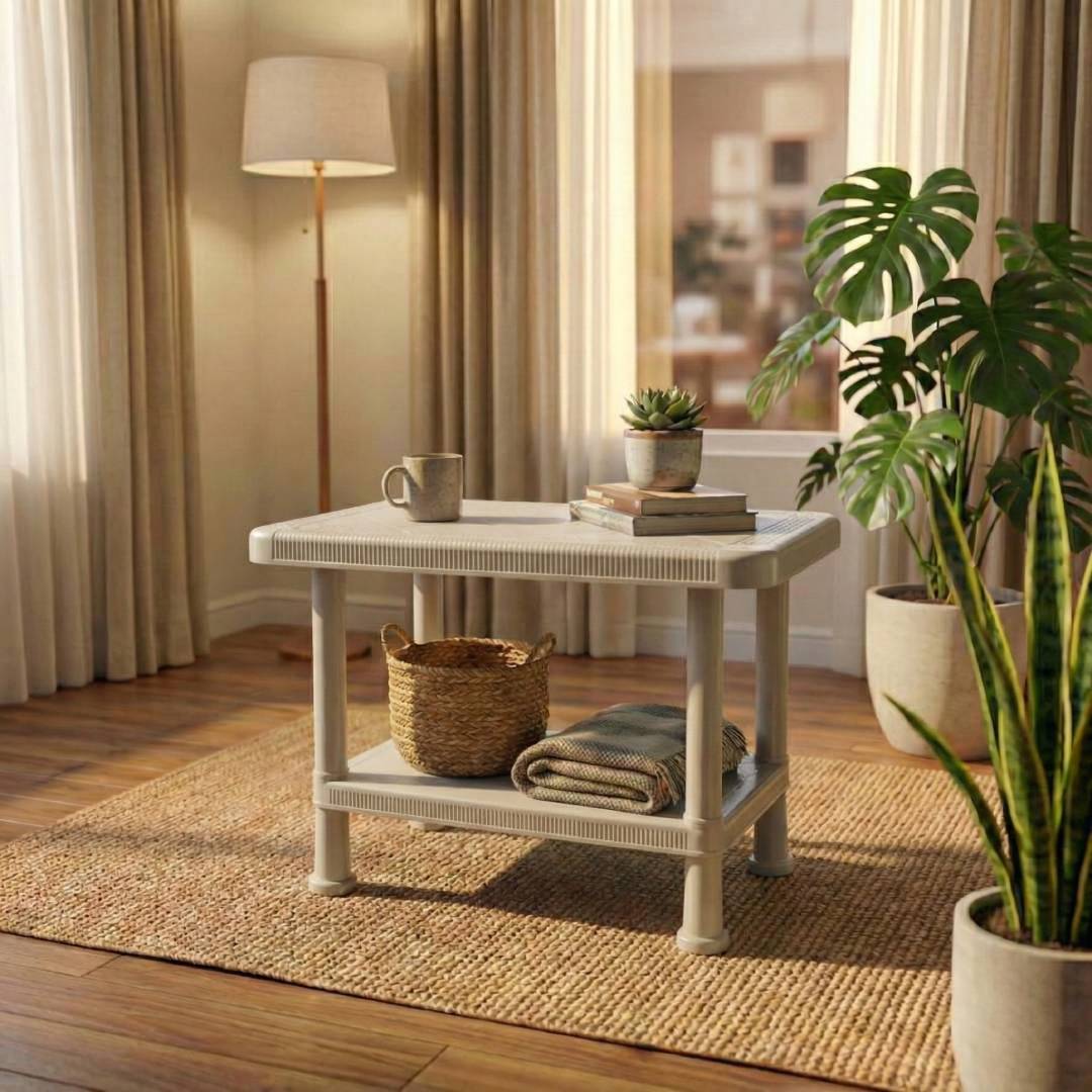 SAAB SP-328 Full Plastic Double Shelf Baby Rattan Table - Image 4
