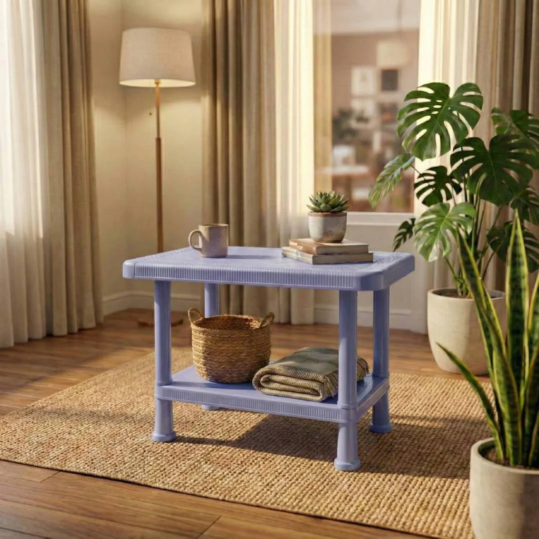 SAAB SP-328 Full Plastic Double Shelf Baby Rattan Table - Image 6
