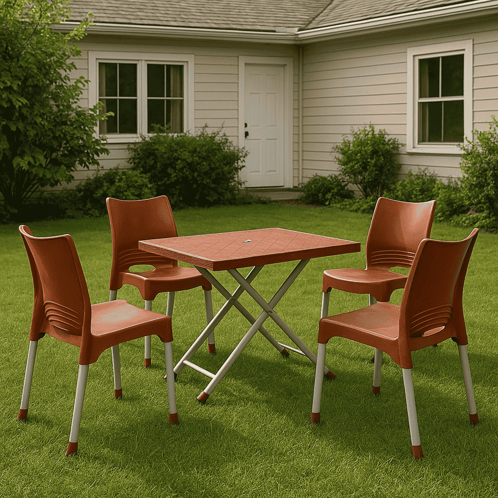 SET OF MAX REST ARMLESS CHAIRS WITH RATTAN TOP TABLE - Image 3
