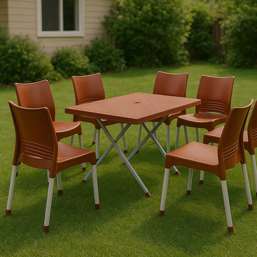 SET OF MAX REST ARMLESS CHAIRS WITH RATTAN TOP TABLE - Image 4