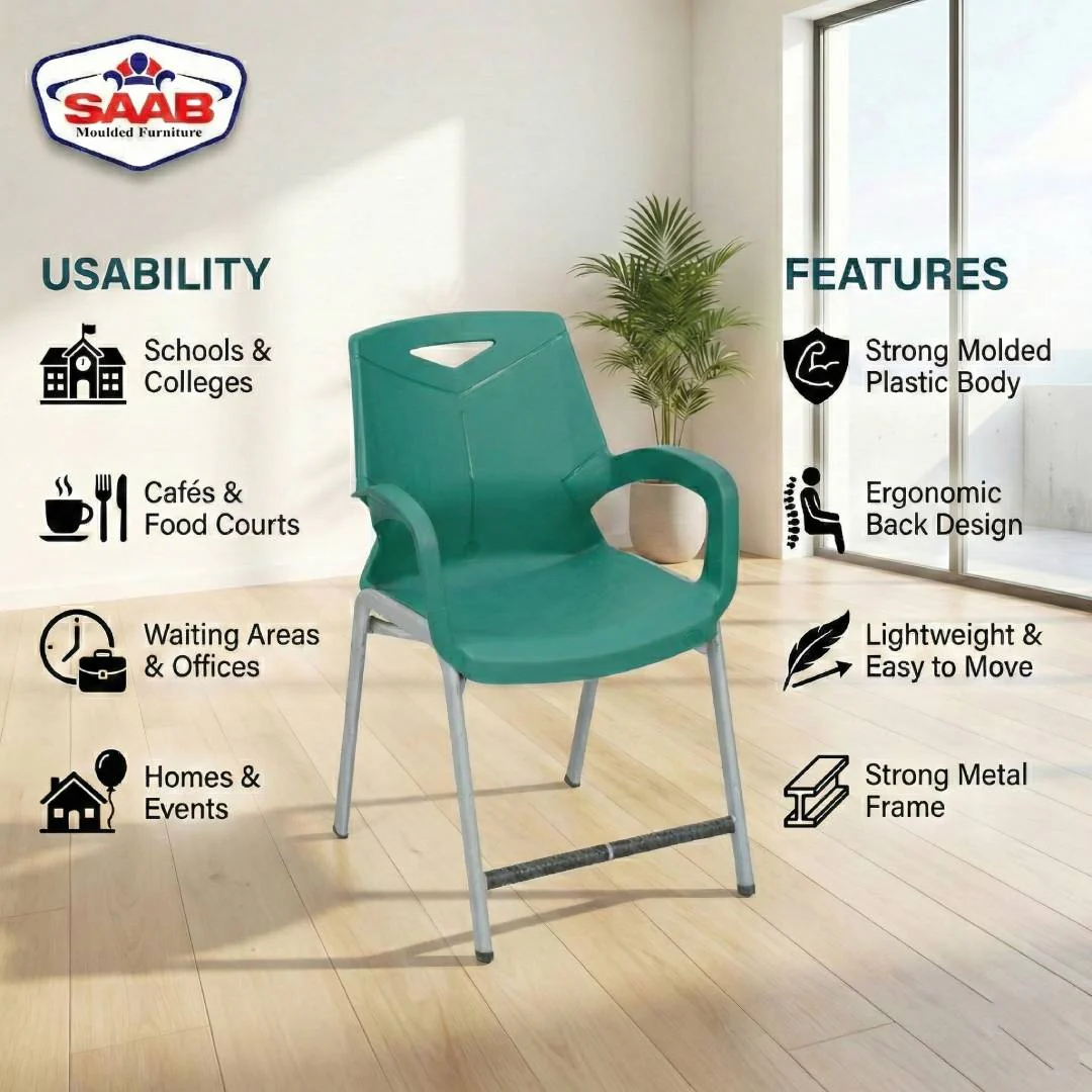 Steel Plastic Baby Green Shell With Plastic Arms Study Chair Model S-198 - Image 7